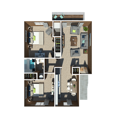 Floor plan for 2 beds, 1 bath, 720 sqft